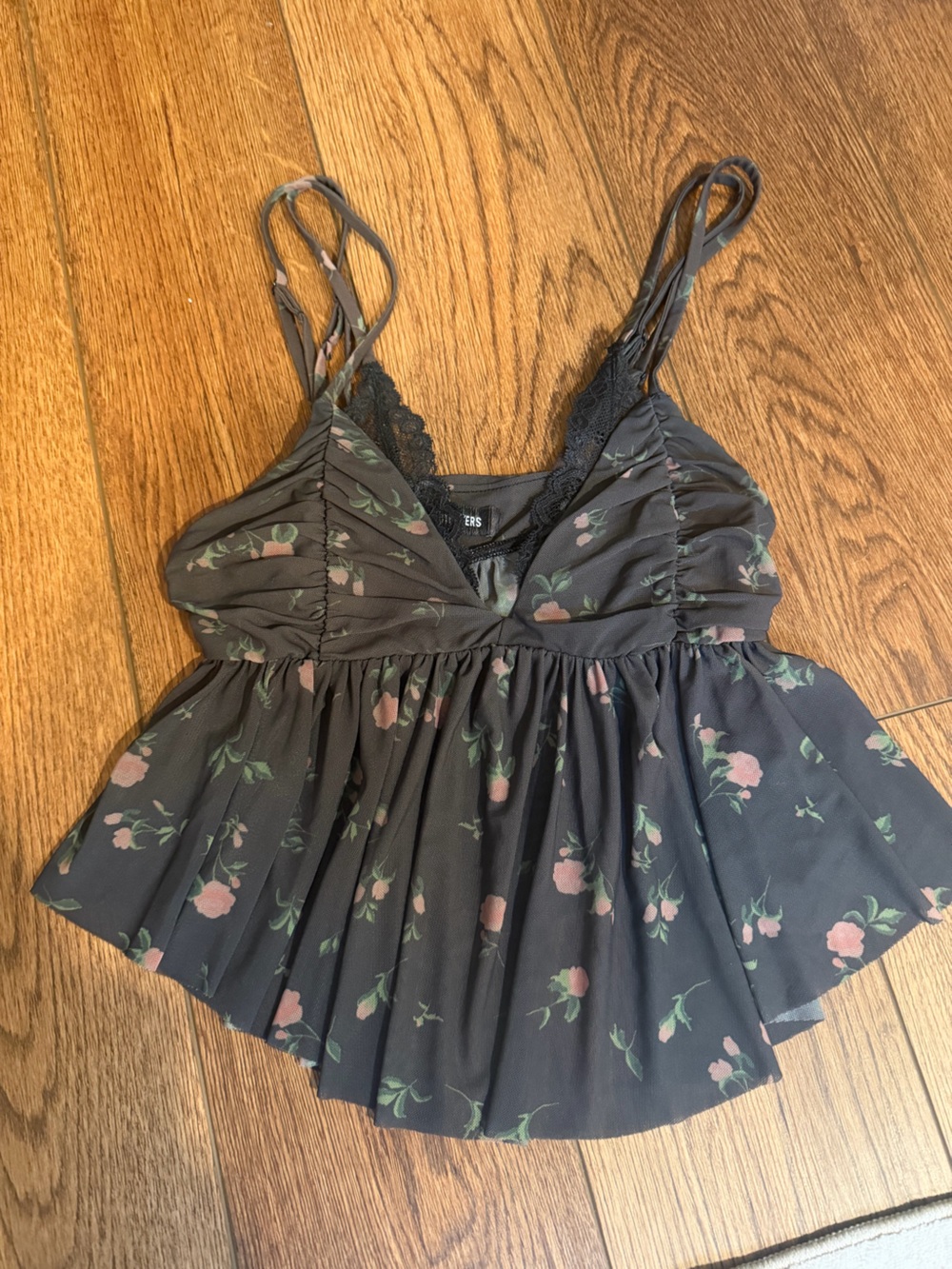 Urban Outfitters Black Floral Lace-Trim Cami
